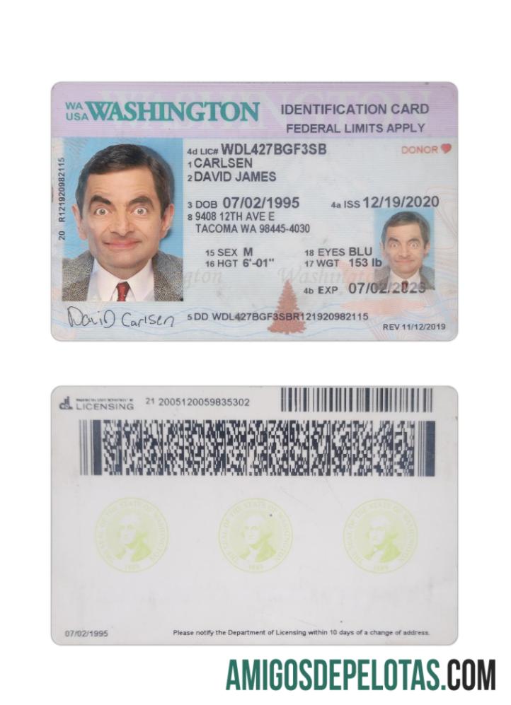 Modelo atual do cartão de identificação de Washington dos EUA 2020